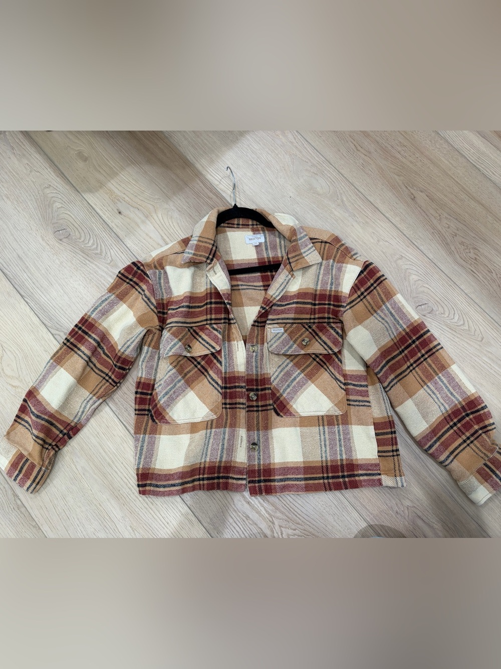 Brixton Plaid Shacket in Beige, Rust & Black